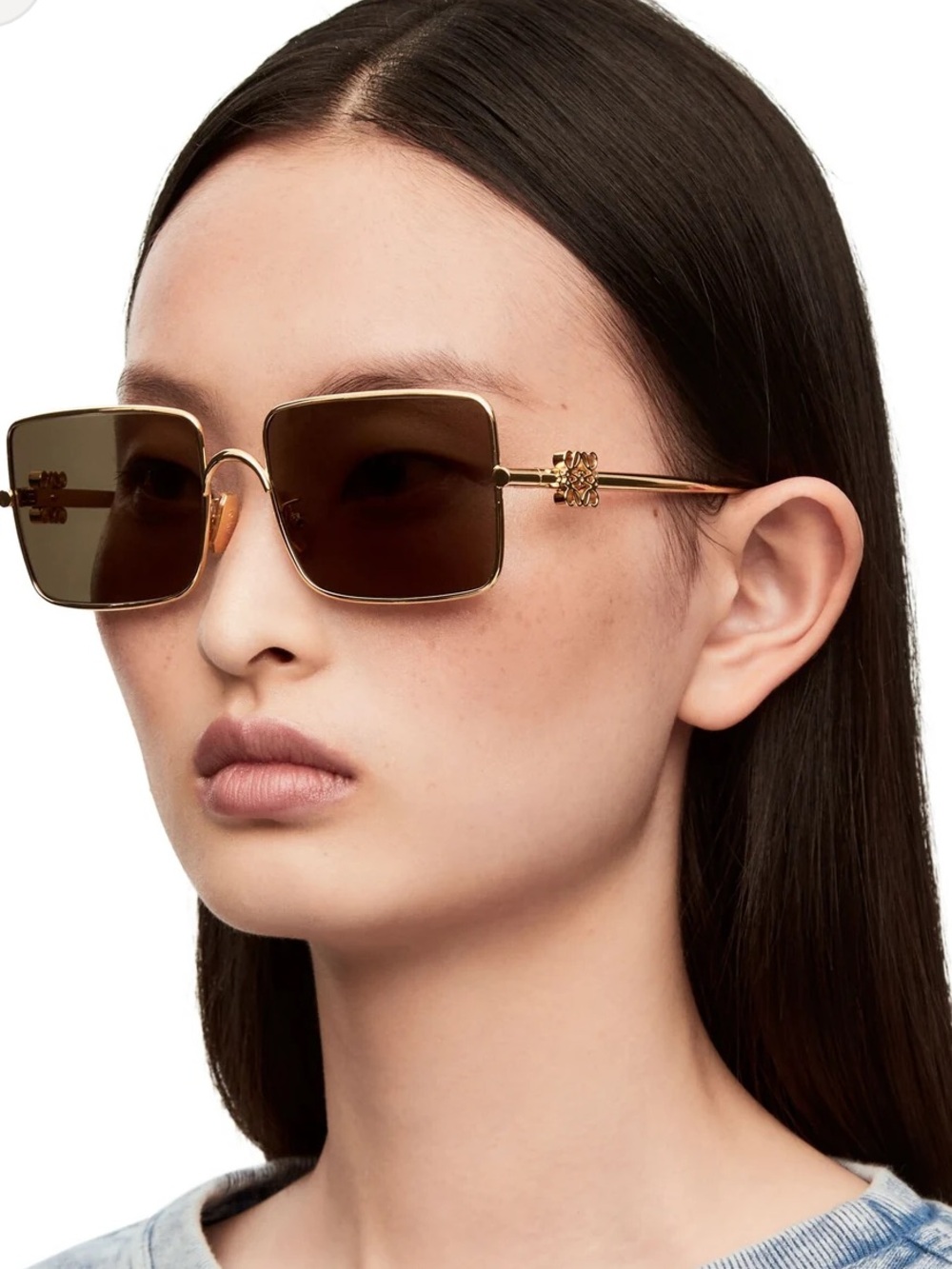 Loewe Gold Metal Frame Sunglasses with Brown Lenses